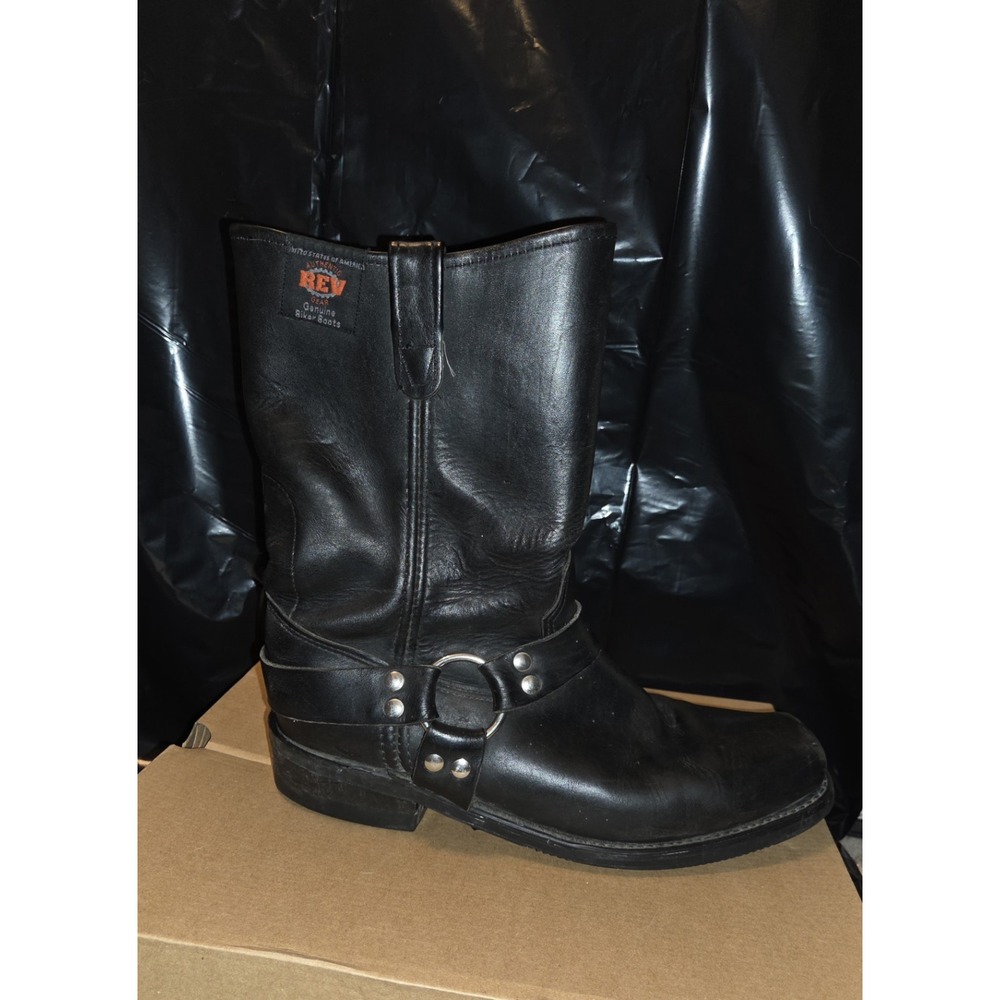 Vintage REV Gear Black Leather Motorcycle Harness Biker Boots Square Toe 11.5